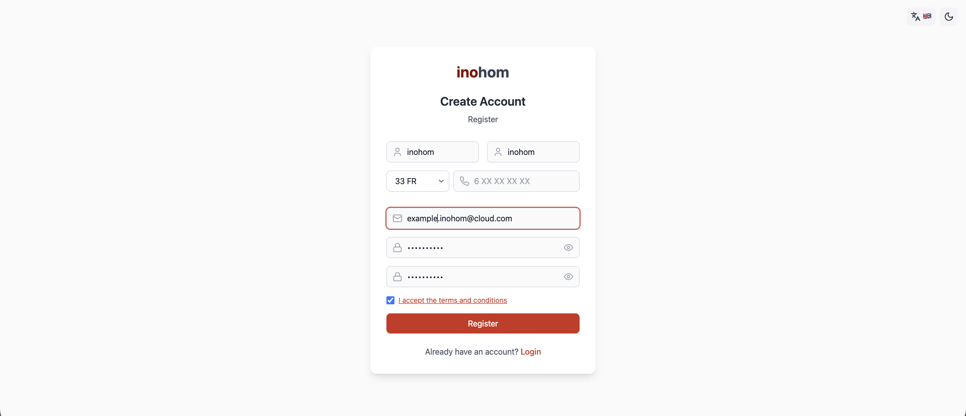 The Nova Cloud sign-up screen